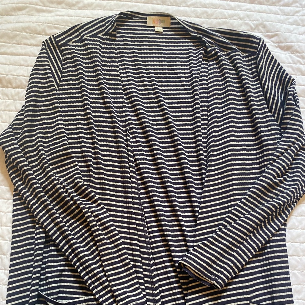 LuLaRoe Navy and White Striped Sarah Cardigan